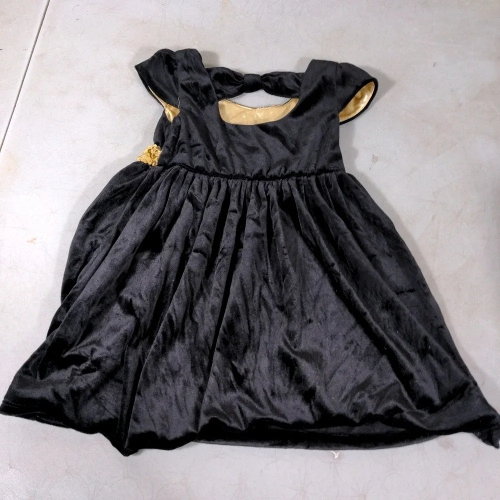 George Girls Velvet Sequin Party Dress Black Gold Bow Back XS 4-5‎ Excellent